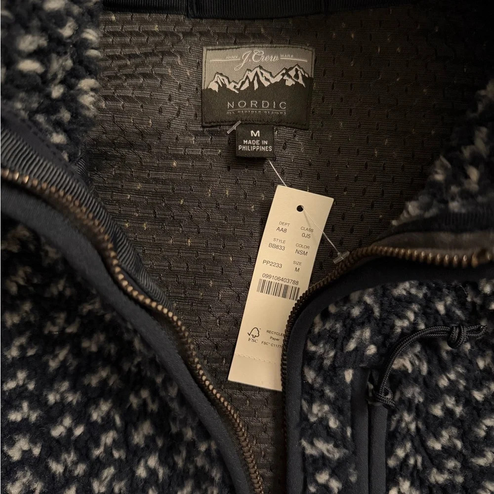 J. Crew Navy and White Nordic Textured Fleece Jacket - Picture 3 of 3